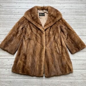 Vintage 90s Mink Fur Coat Women's Medium Brown Caskie Regina Canada Shawl Collar